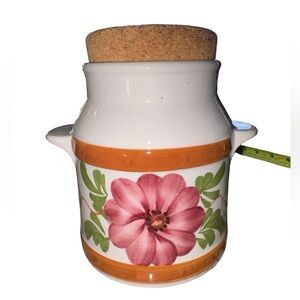 Vintage SECLA Portugal FTD Ceramic Canister Cork Lid Floral/Conversion Jar